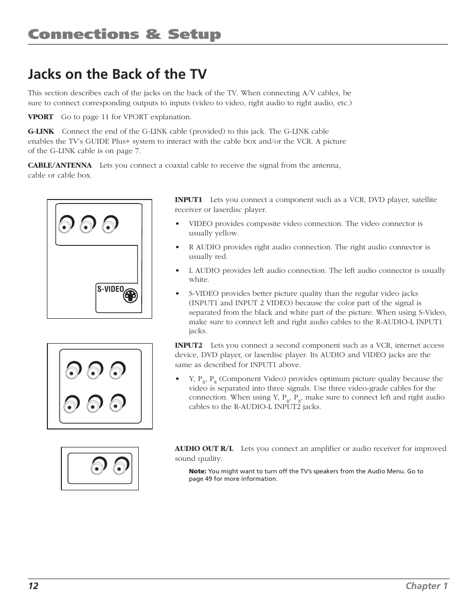 Connections & setup, Jacks on the back of the tv | RCA F27TF700 User Manual | Page 14 / 64
