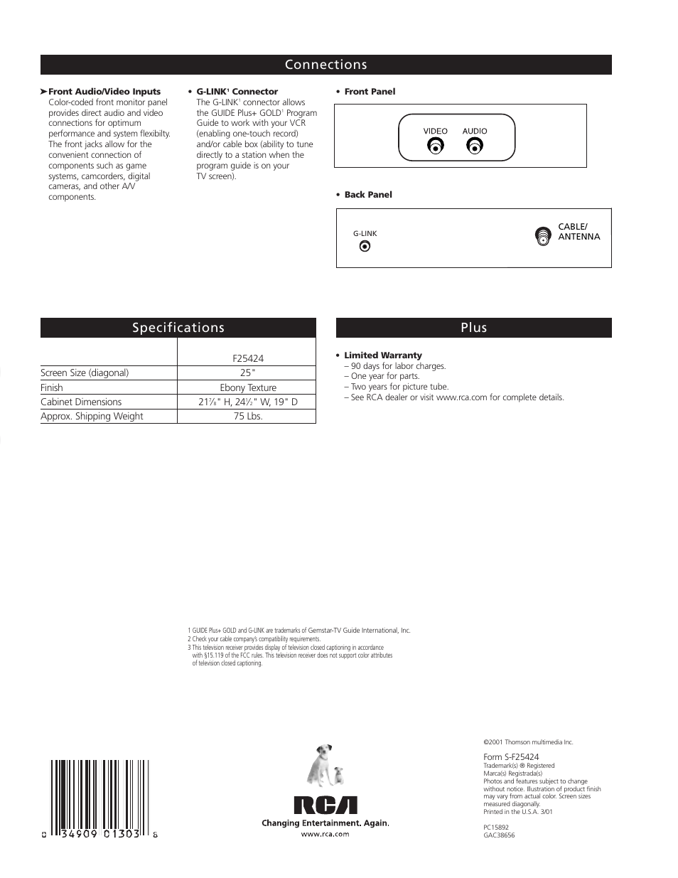 Te levi s io n | RCA F25424 User Manual | Page 4 / 4