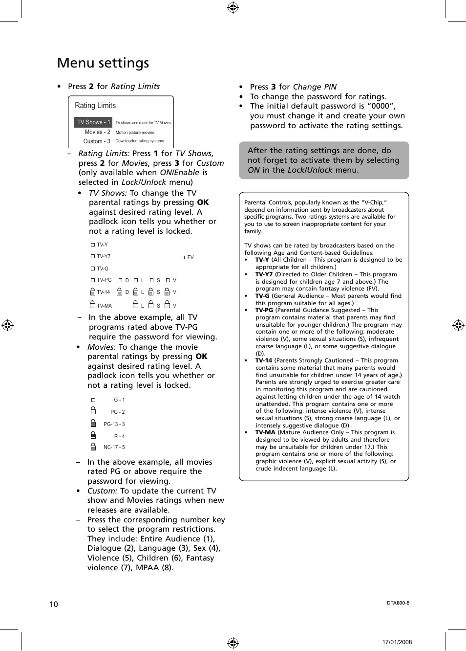 Menu settings | RCA B-008ATD User Manual | Page 10 / 28