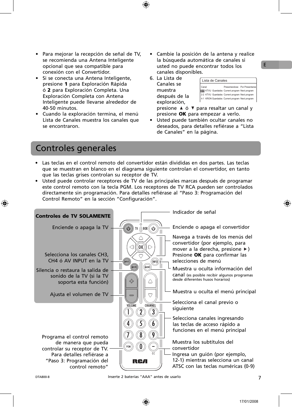 Controles generales | RCA B-008ATD User Manual | Page 19 / 28