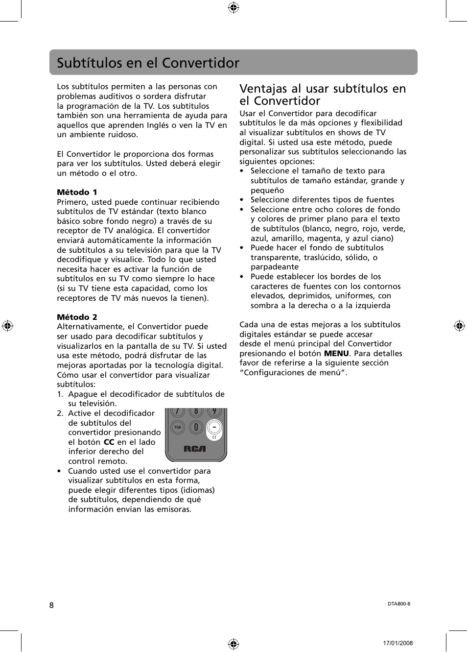 Subtítulos en el convertidor, Ventajas al usar subtítulos en el convertidor | RCA B-008ATD User Manual | Page 20 / 28