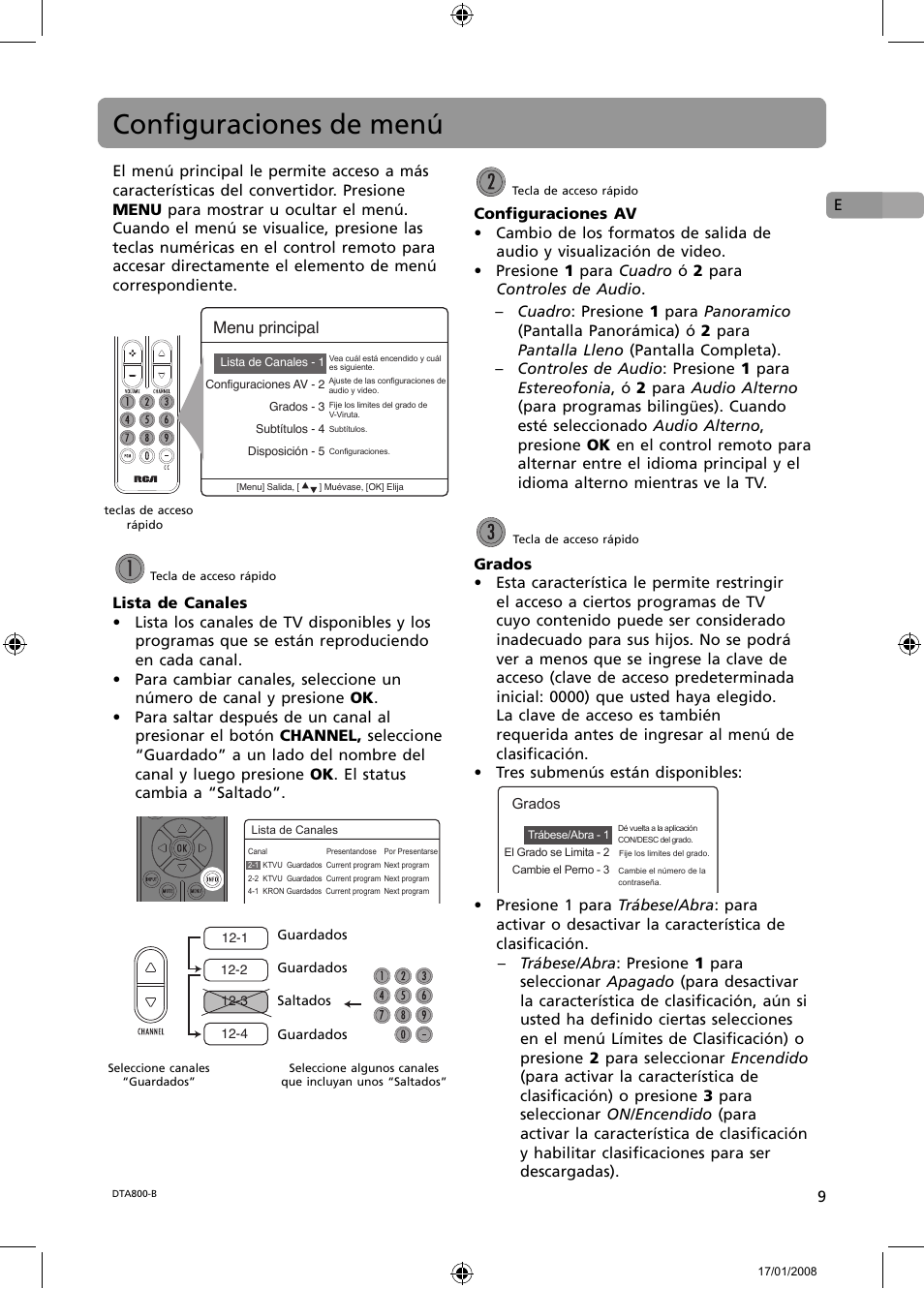 Confi guraciones de menú, Menu principal | RCA B-008ATD User Manual | Page 21 / 28