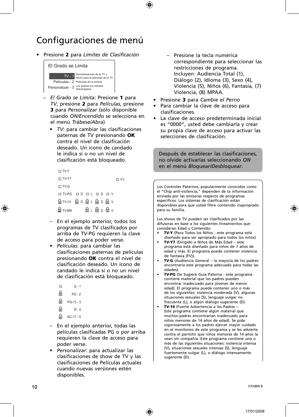 Confi guraciones de menú | RCA B-008ATD User Manual | Page 22 / 28