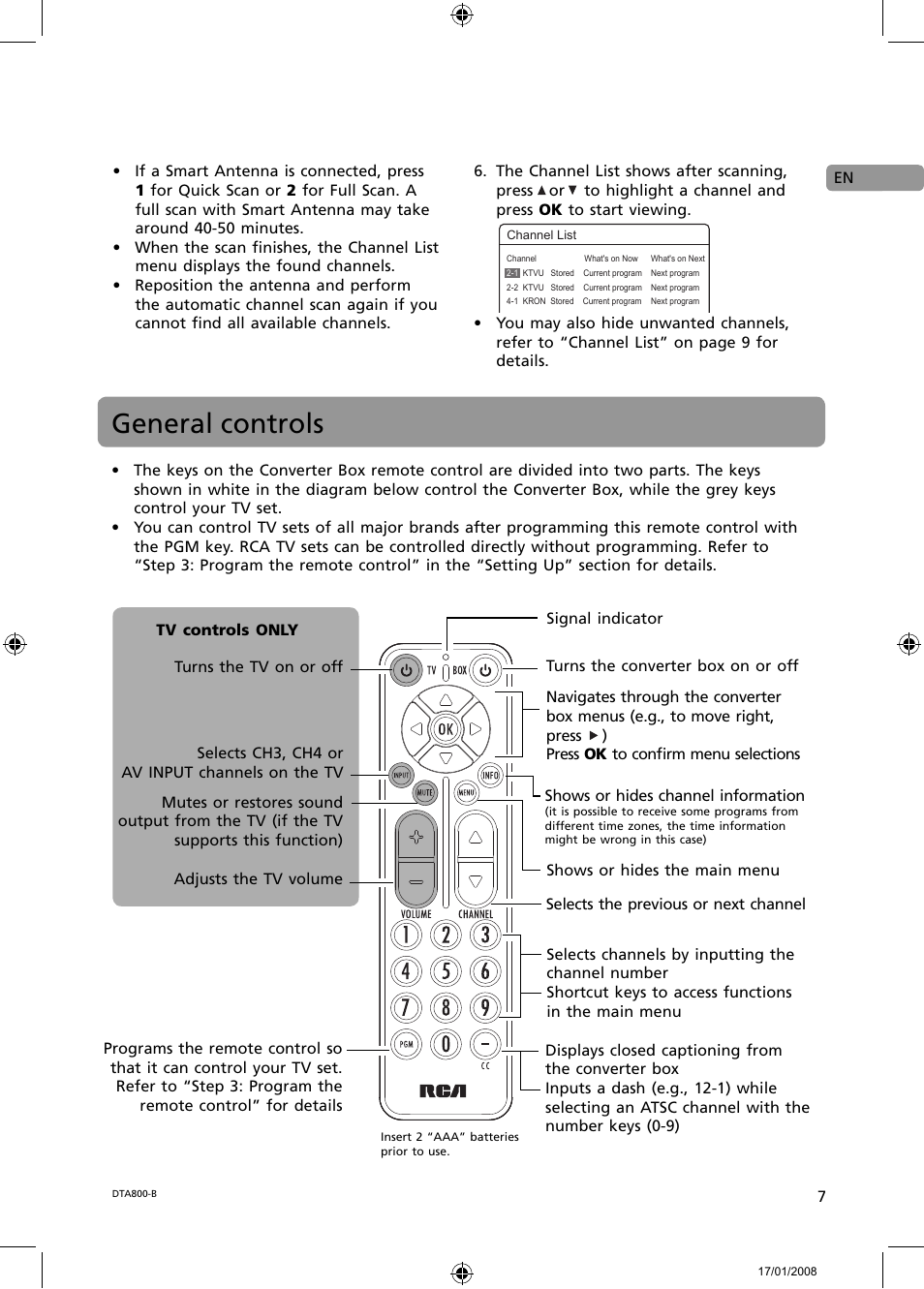 General controls | RCA B-008ATD User Manual | Page 7 / 28