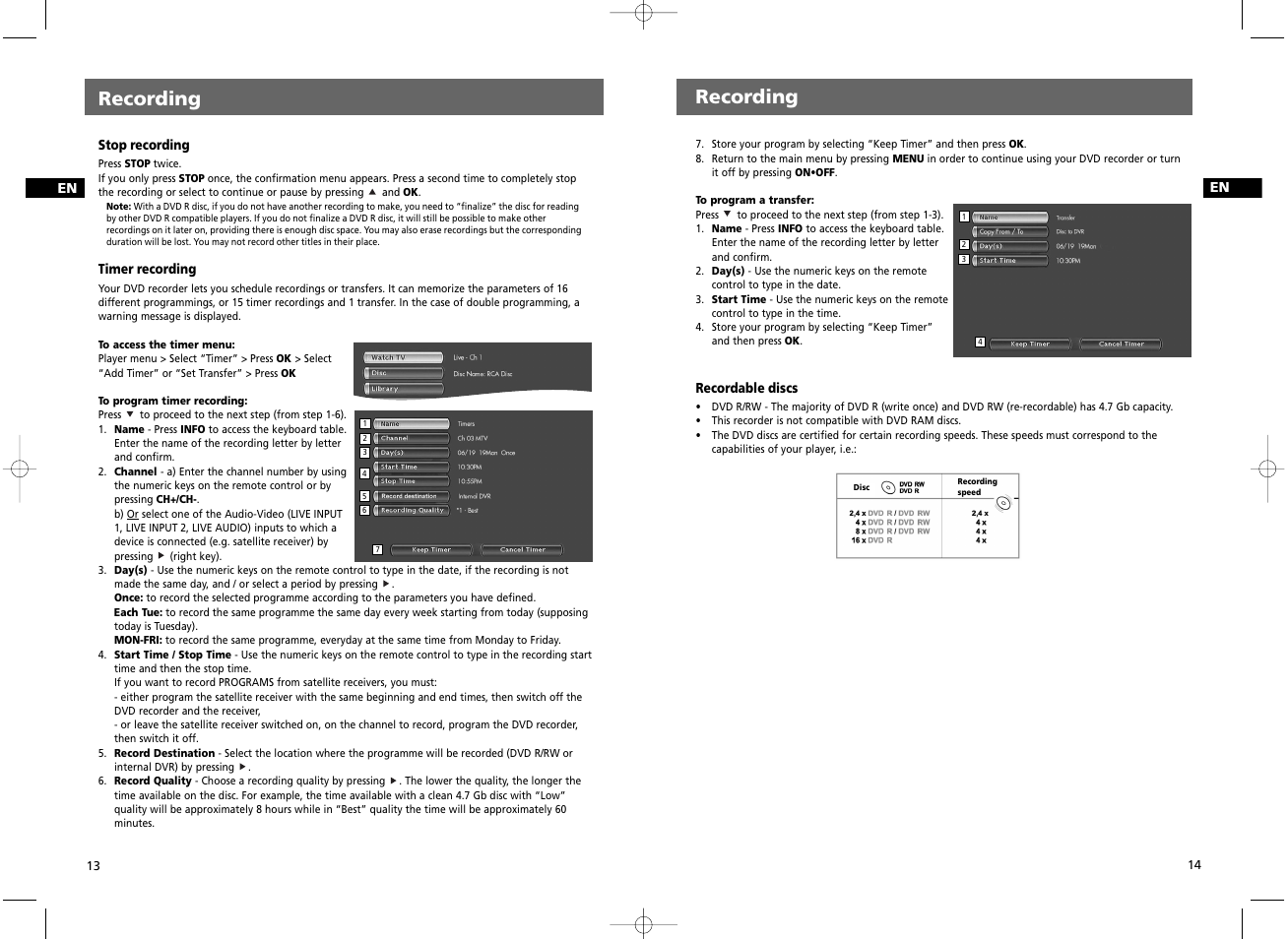 Recording | RCA DRC8030N User Manual | Page 10 / 19