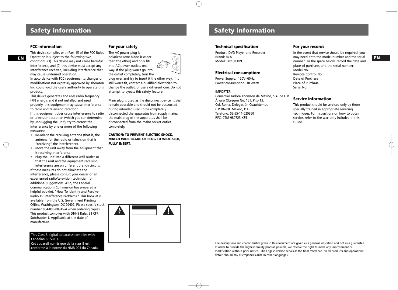Safety information | RCA DRC8030N User Manual | Page 2 / 19