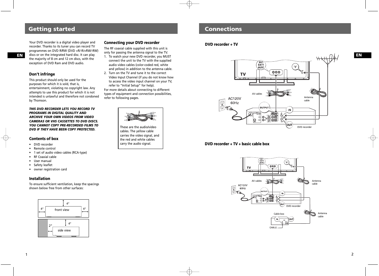 Connections getting started | RCA DRC8030N User Manual | Page 4 / 19