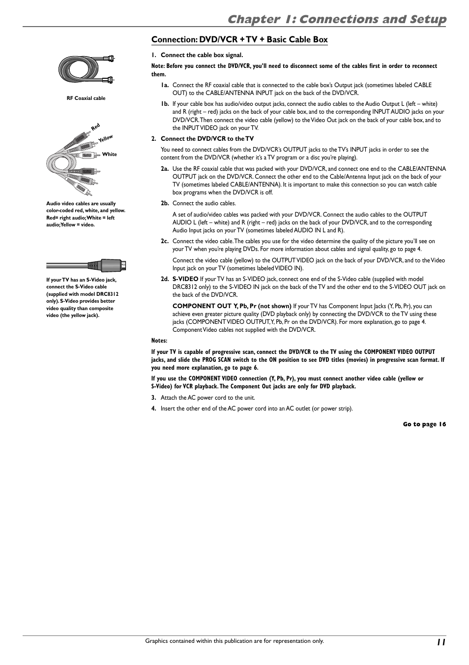 Chapter 1: connections and setup, Connection: dvd/vcr + tv + basic cable box | RCA DVD Recorder/VCR Combo User Manual | Page 13 / 68