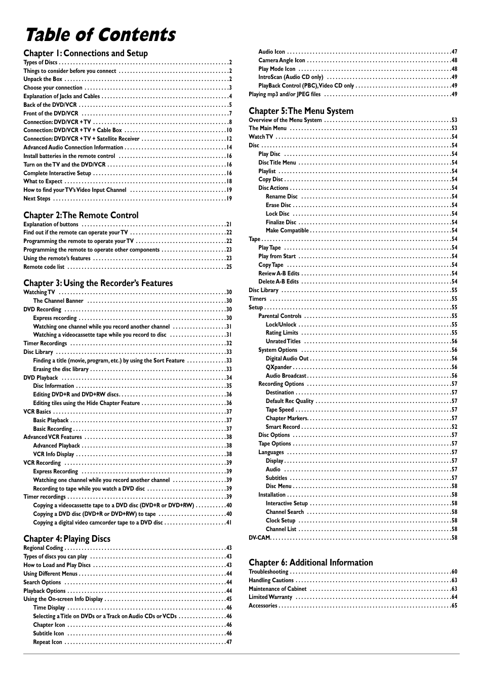 RCA DVD Recorder/VCR Combo User Manual | Page 3 / 68