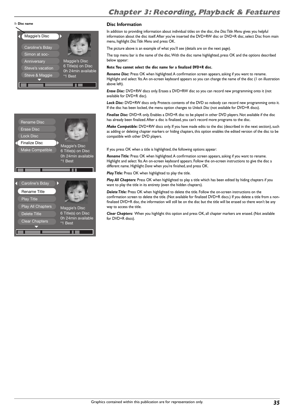 Chapter 3: recording, playback & features | RCA DVD Recorder/VCR Combo User Manual | Page 37 / 68