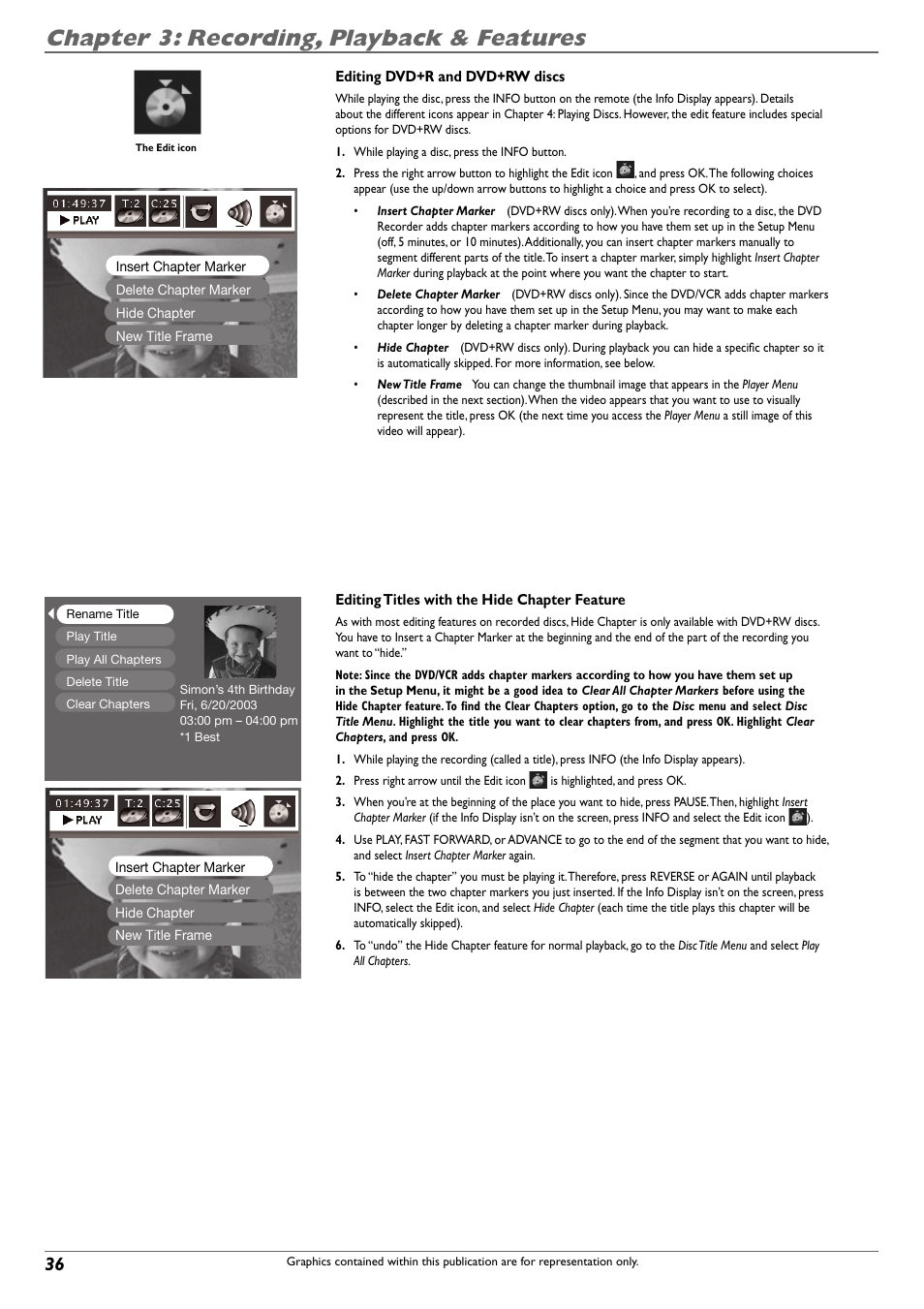 Chapter 3: recording, playback & features | RCA DVD Recorder/VCR Combo User Manual | Page 38 / 68