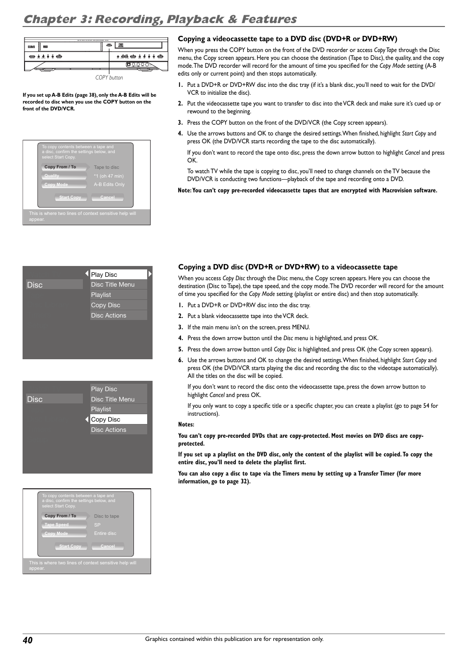 Chapter 3: recording, playback & features | RCA DVD Recorder/VCR Combo User Manual | Page 42 / 68