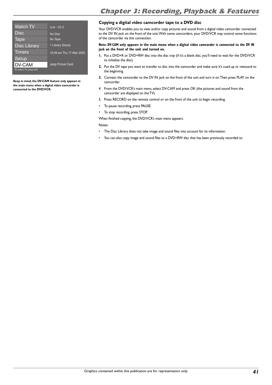 Chapter 3: recording, playback & features | RCA DVD Recorder/VCR Combo User Manual | Page 43 / 68