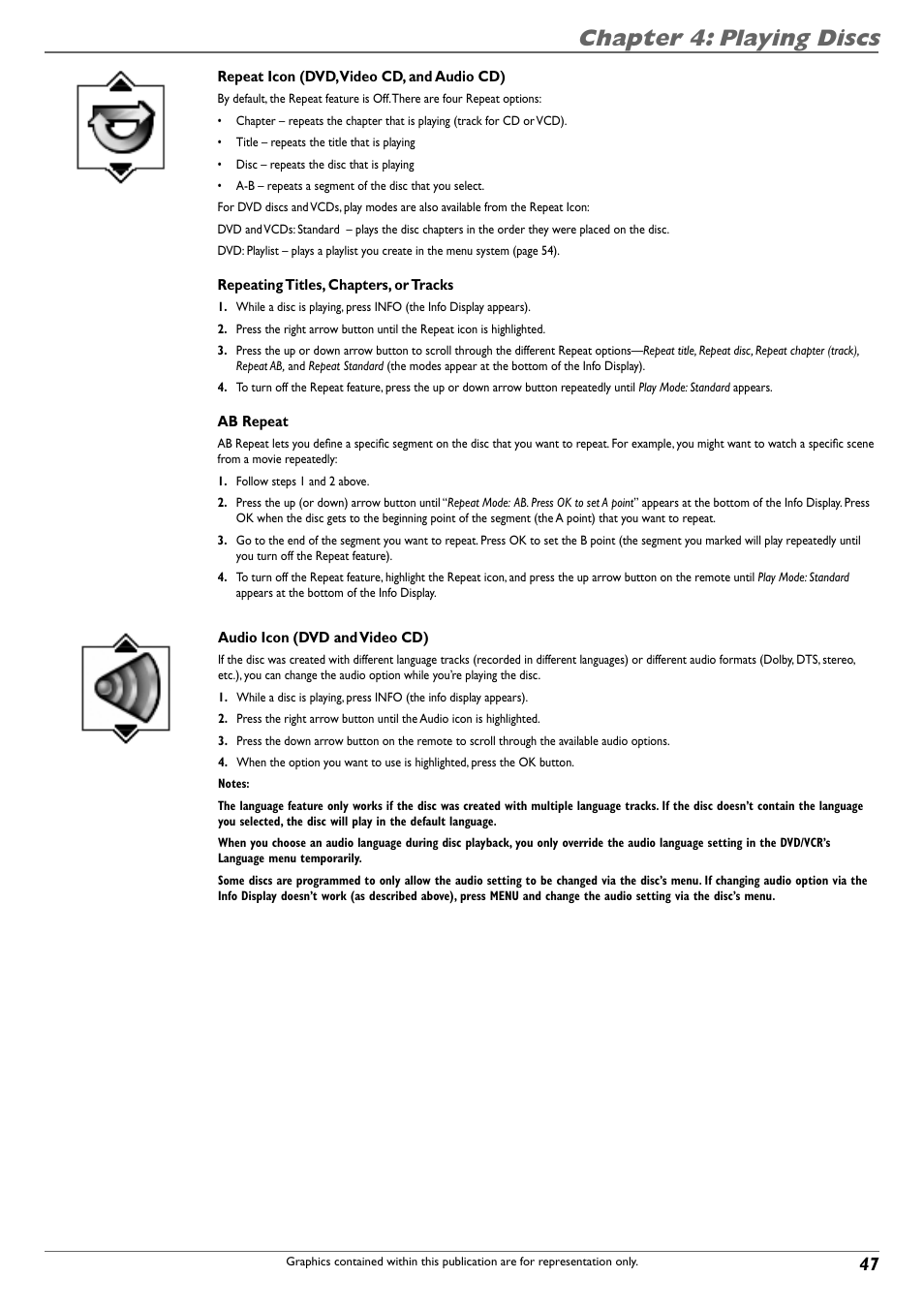 Chapter 4: playing discs | RCA DVD Recorder/VCR Combo User Manual | Page 49 / 68