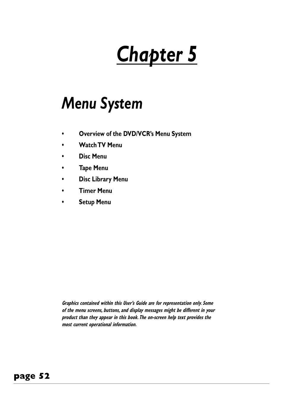 Chapter 5, Menu system | RCA DVD Recorder/VCR Combo User Manual | Page 54 / 68