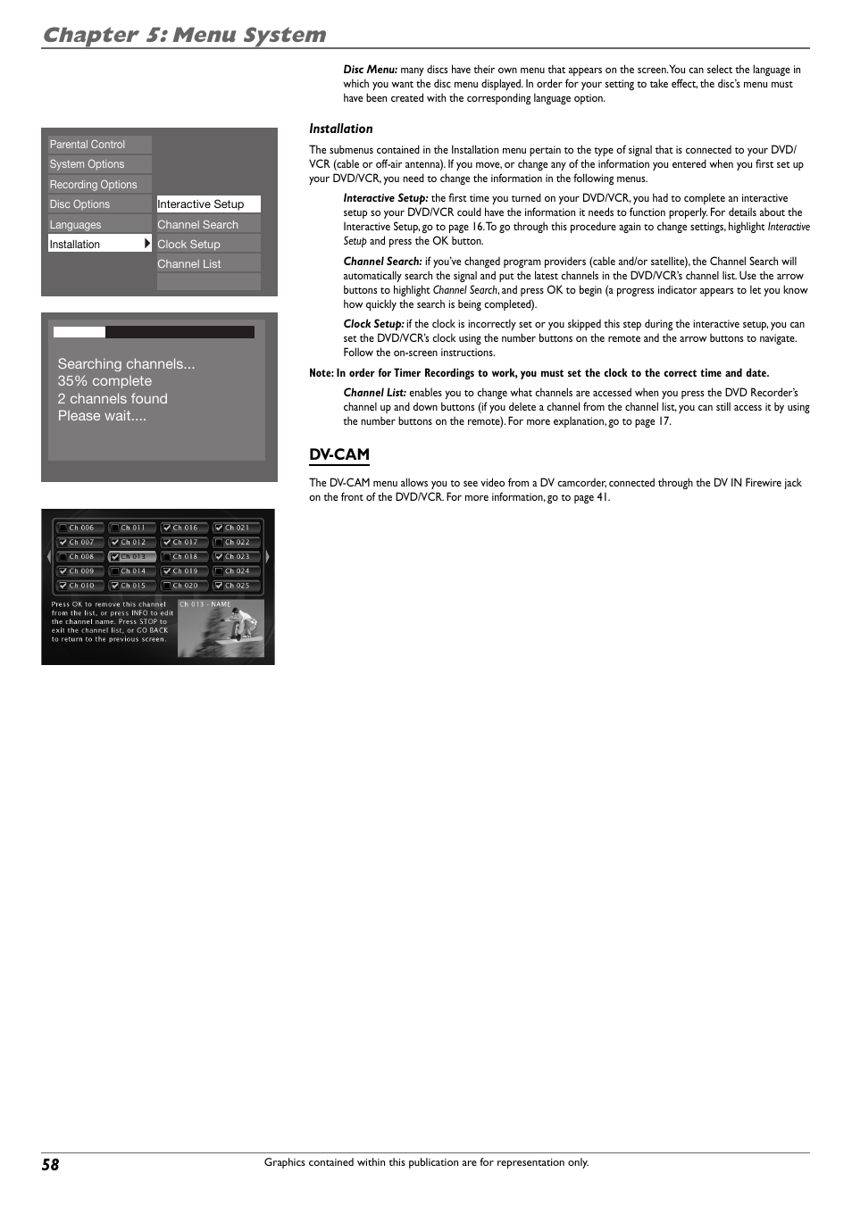 Chapter 5: menu system, Dv-cam | RCA DVD Recorder/VCR Combo User Manual | Page 60 / 68