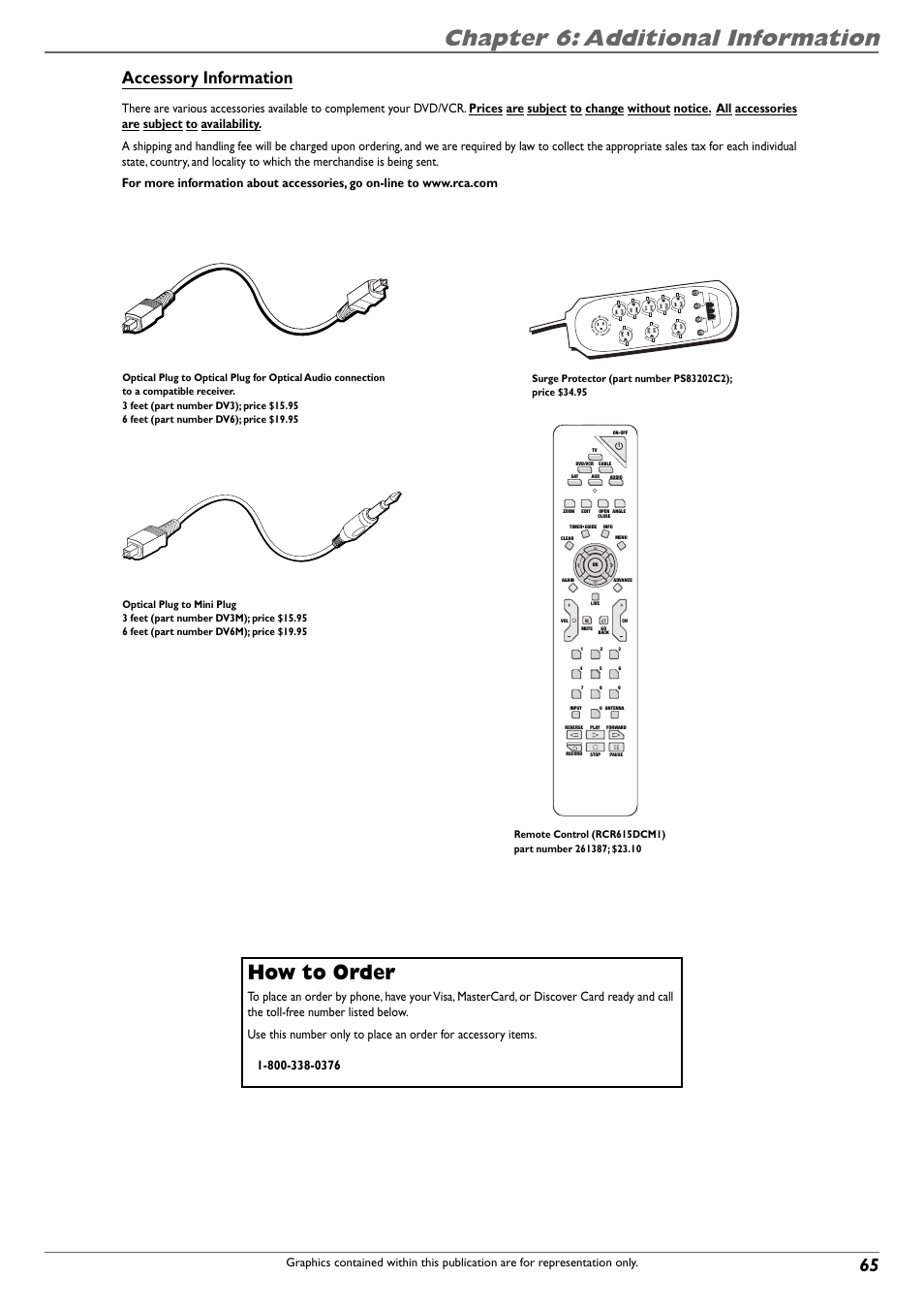 Chapter 6: additional information, How to order, Accessory information | RCA DVD Recorder/VCR Combo User Manual | Page 67 / 68