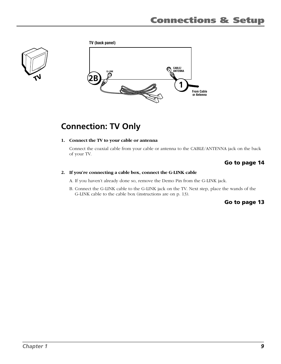 Connections & setup, 2b connection: tv only | RCA F25422 User Manual | Page 11 / 64