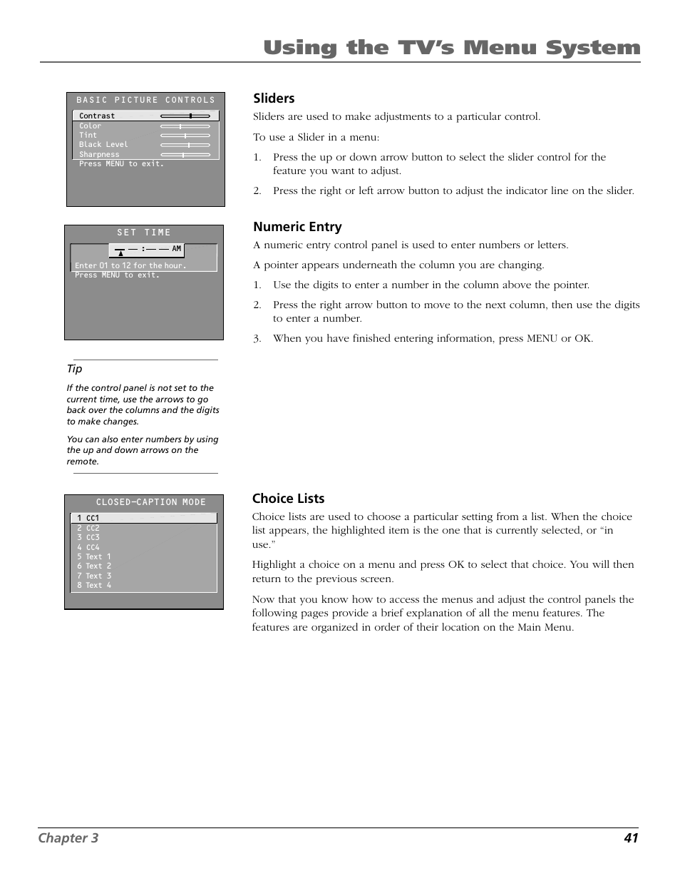 Using the tv’s menu system | RCA F25422 User Manual | Page 43 / 64