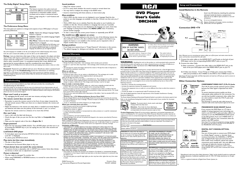 RCA DRC246N User Manual | 2 pages