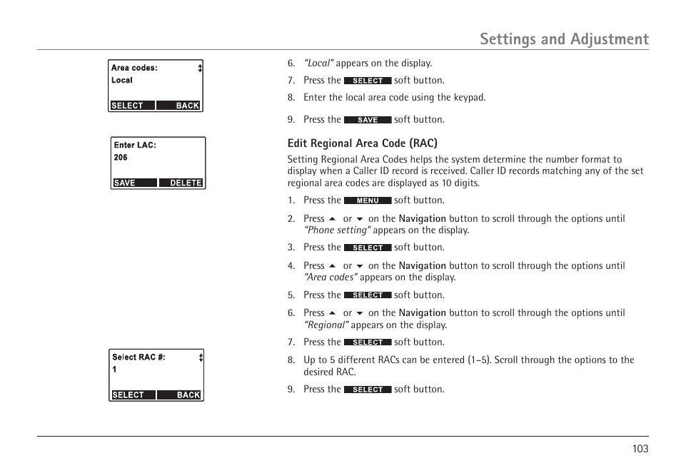 Settings and adjustment | RCA 25450 User Manual | Page 103 / 124