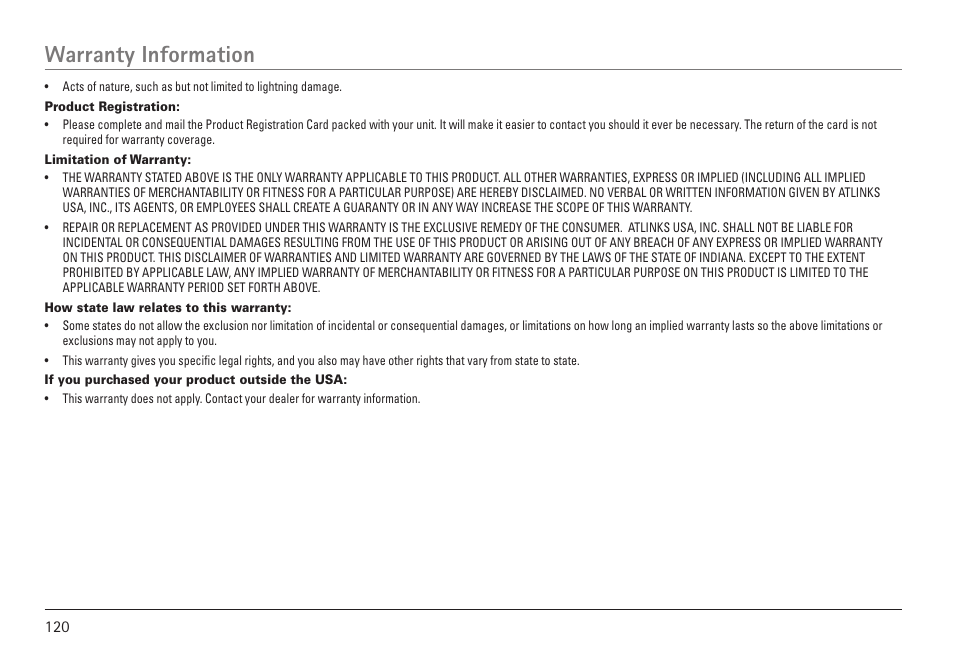 Warranty information | RCA 25450 User Manual | Page 120 / 124