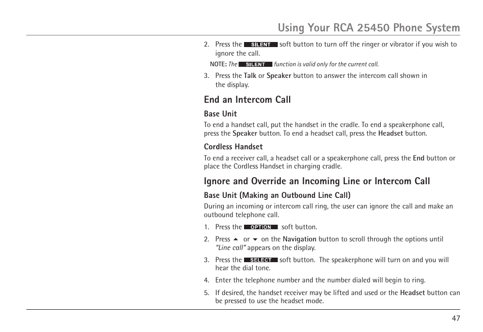 End an intercom call | RCA 25450 User Manual | Page 47 / 124