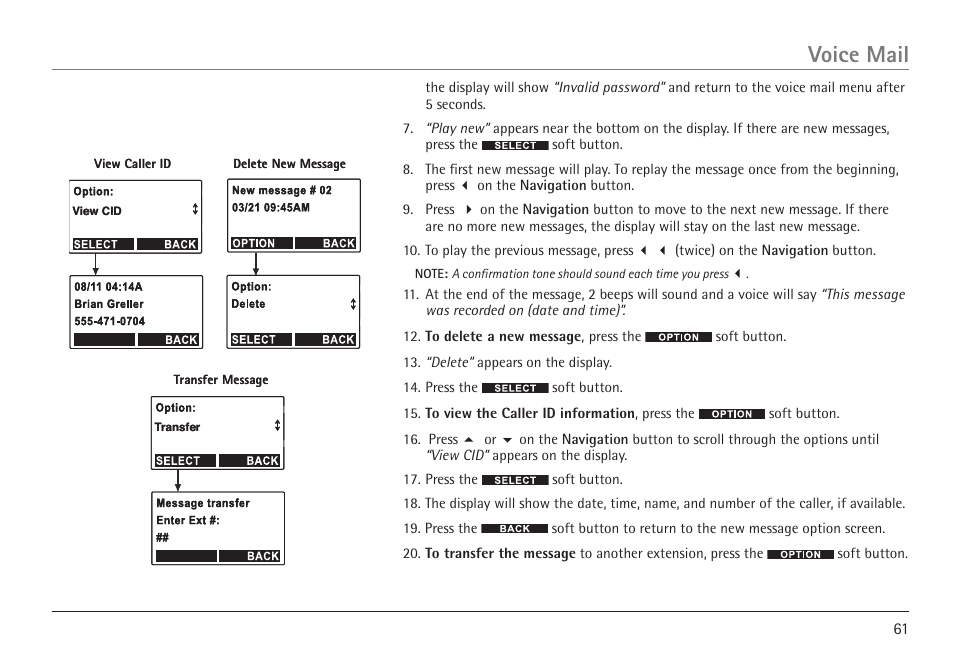 Voice mail | RCA 25450 User Manual | Page 61 / 124