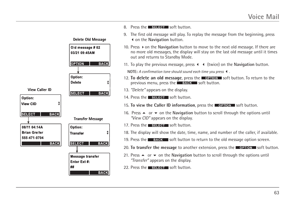 Voice mail | RCA 25450 User Manual | Page 63 / 124