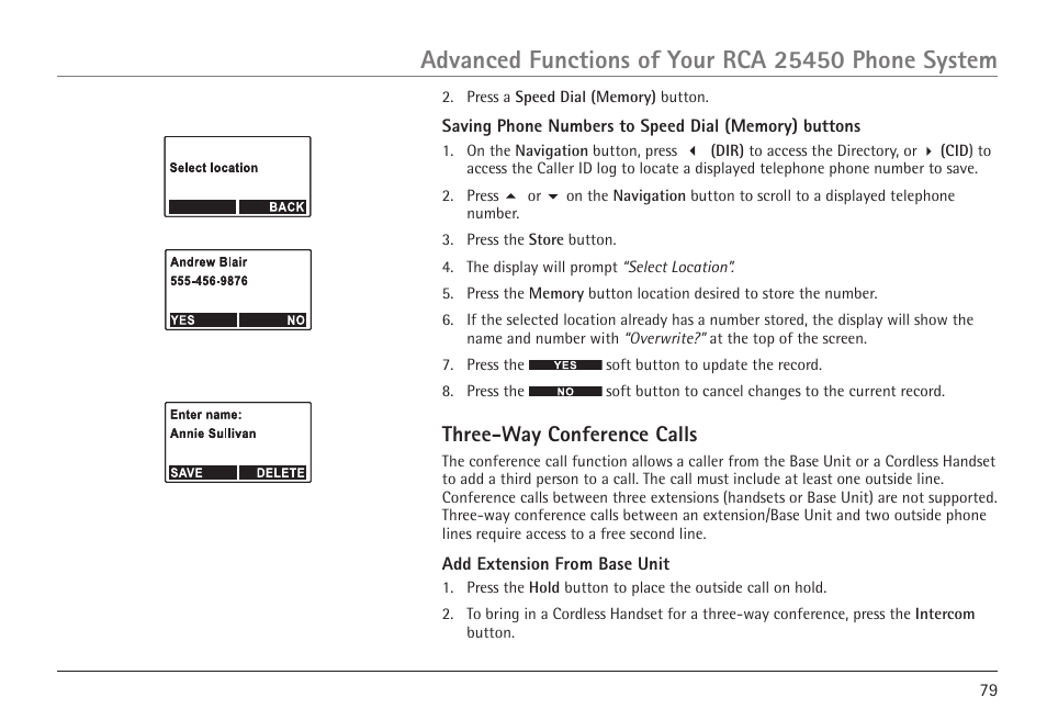 Three-way conference calls | RCA 25450 User Manual | Page 79 / 124