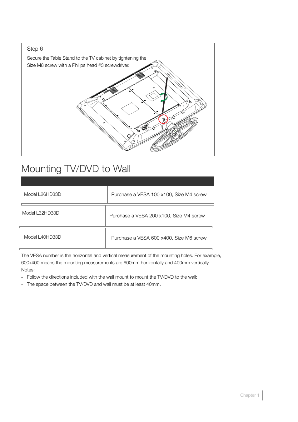 Mounting tv/dvd to wall | RCA L32HD33D User Manual | Page 11 / 56