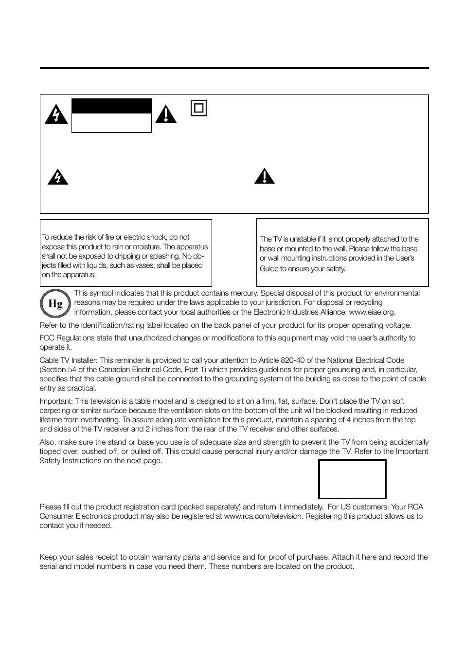 Important information, Product registration, Product information | RCA L32HD33D User Manual | Page 2 / 56