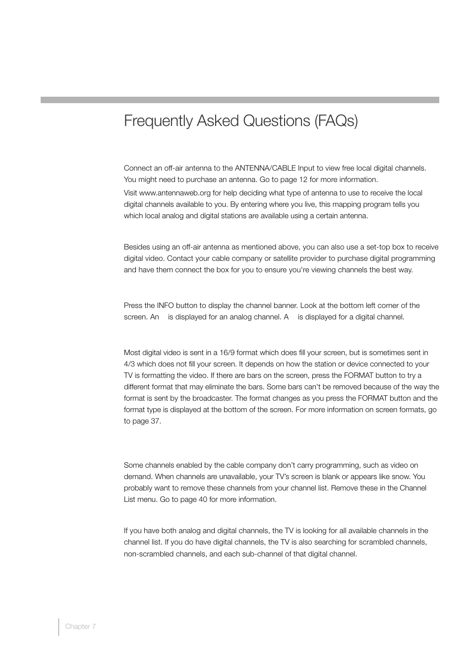 7 other information, Frequently asked questions (faqs) | RCA L32HD33D User Manual | Page 48 / 56