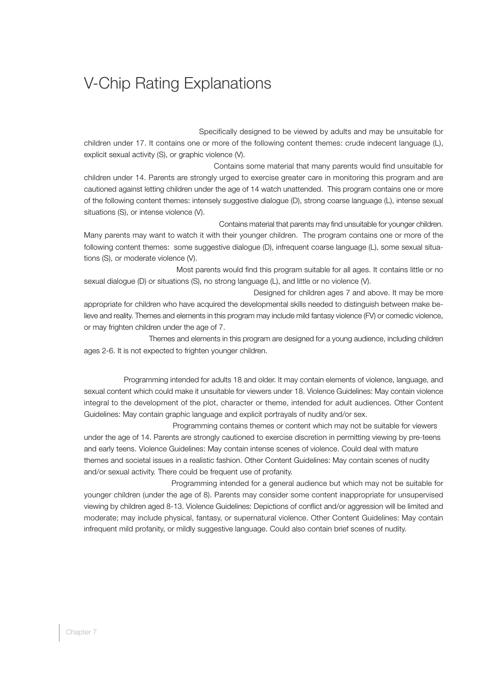 V-chip rating explanations | RCA L32HD33D User Manual | Page 52 / 56