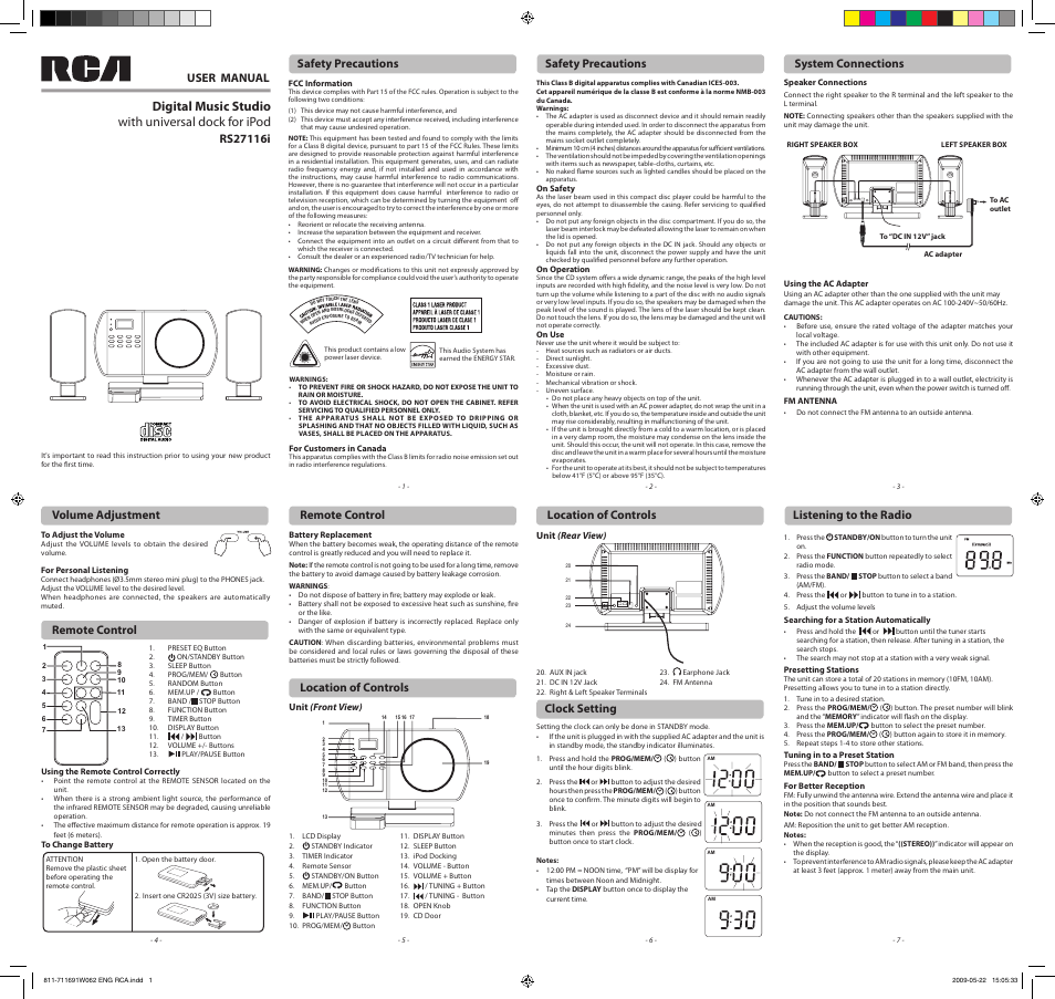 RCA RS27116I User Manual | 2 pages