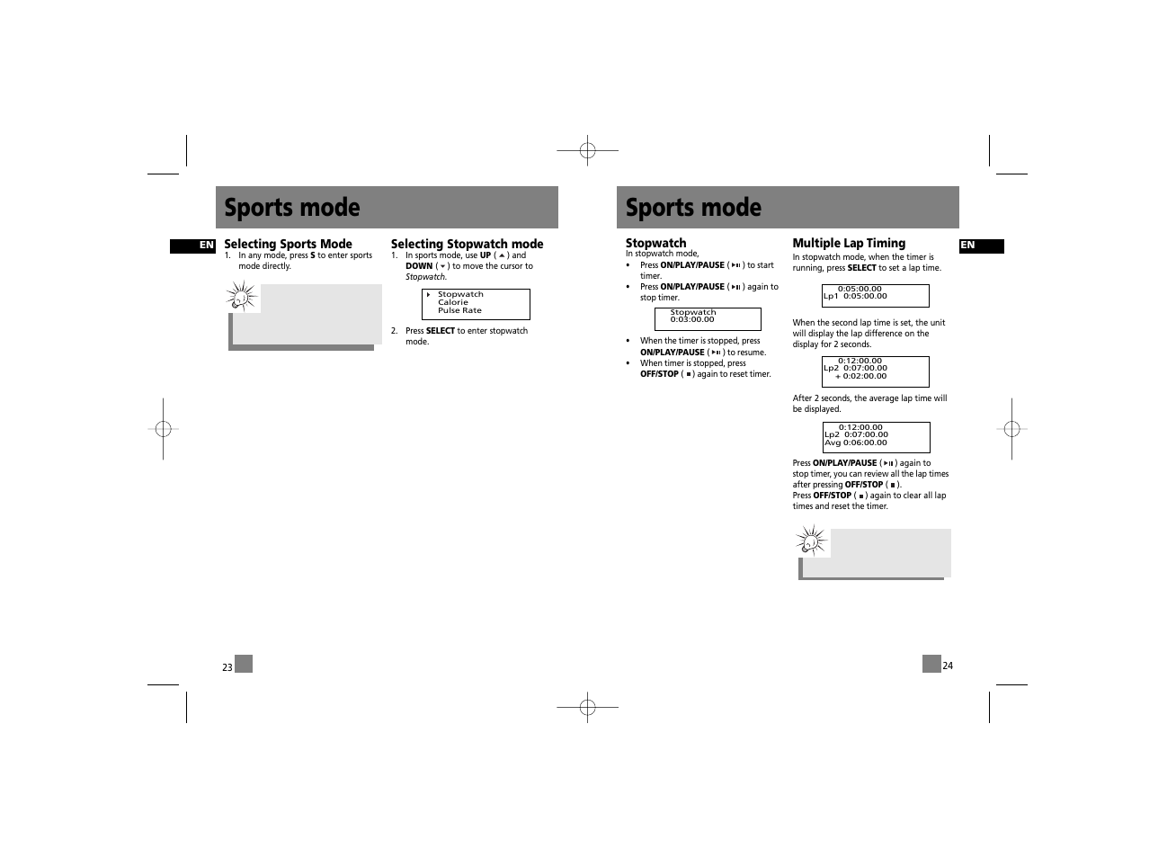 Sports mode | RCA RD2210 User Manual | Page 18 / 23