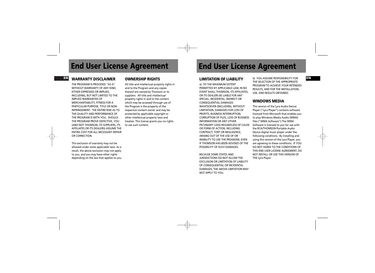 End user license agreement | RCA RD2210 User Manual | Page 5 / 23