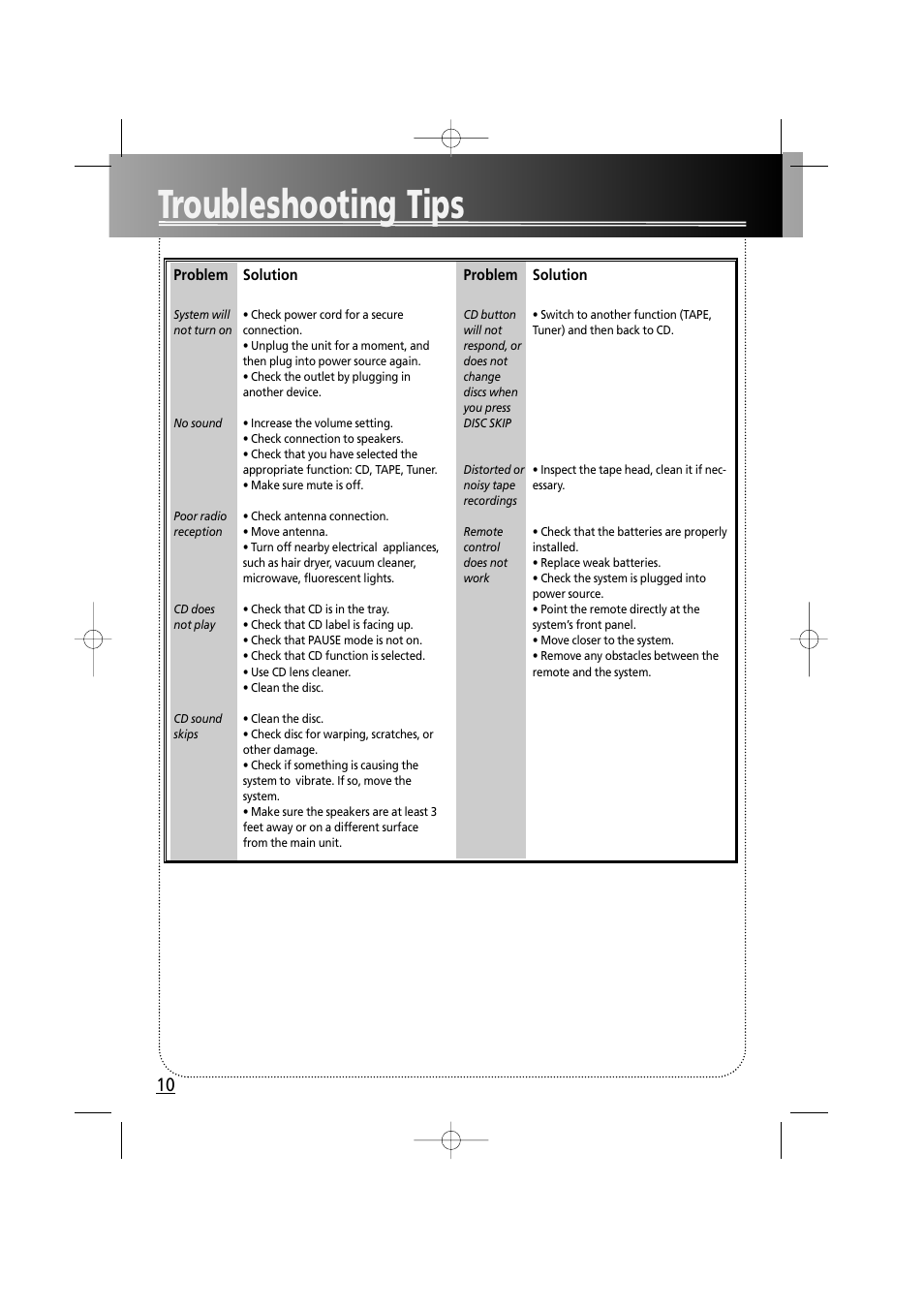 Troubleshooting tips | RCA RS2610 User Manual | Page 13 / 19