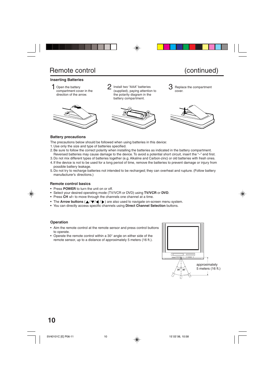 Remote control (continued) | RCA 24F502TDV User Manual | Page 10 / 68
