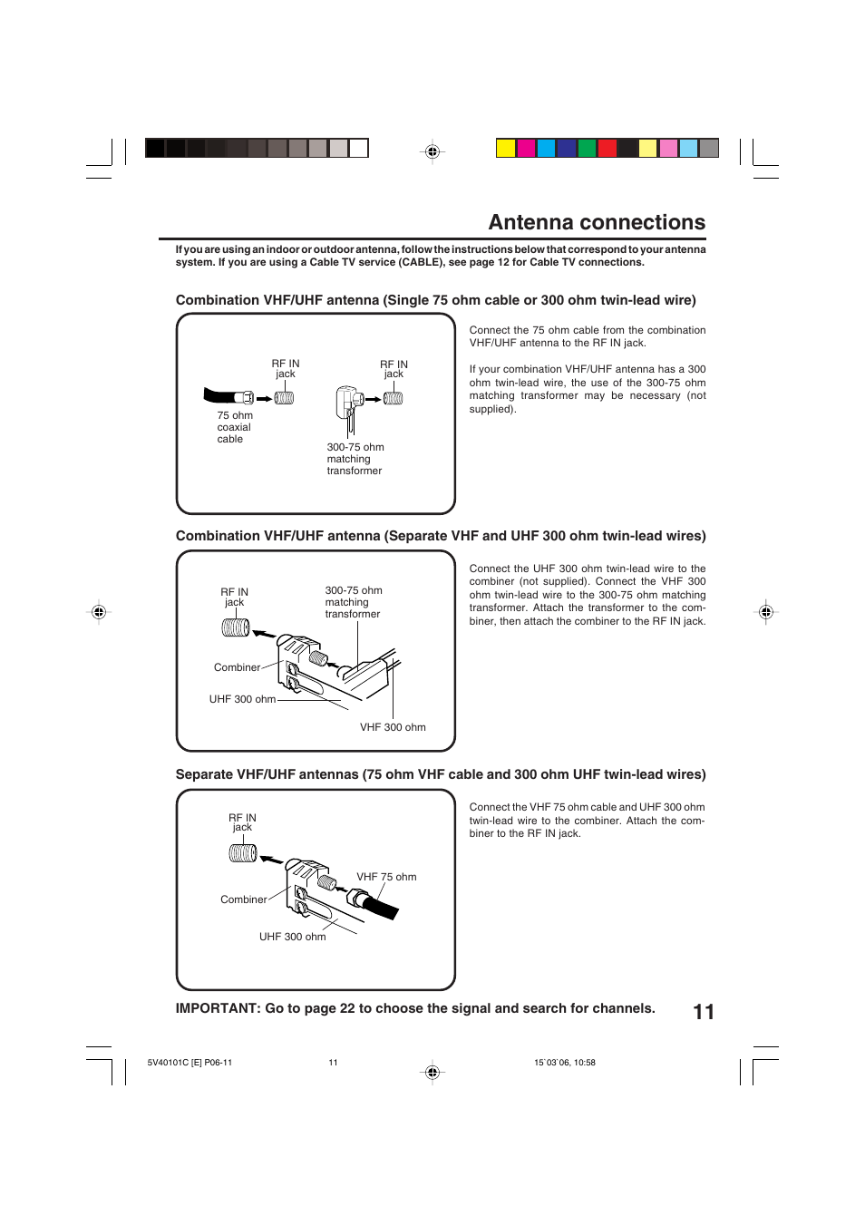 Antenna connections | RCA 24F502TDV User Manual | Page 11 / 68