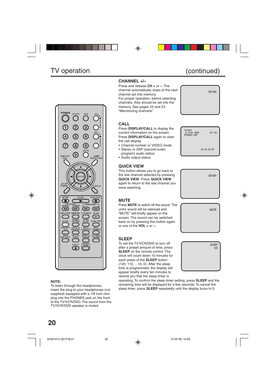 Tv operation (continued) | RCA 24F502TDV User Manual | Page 20 / 68
