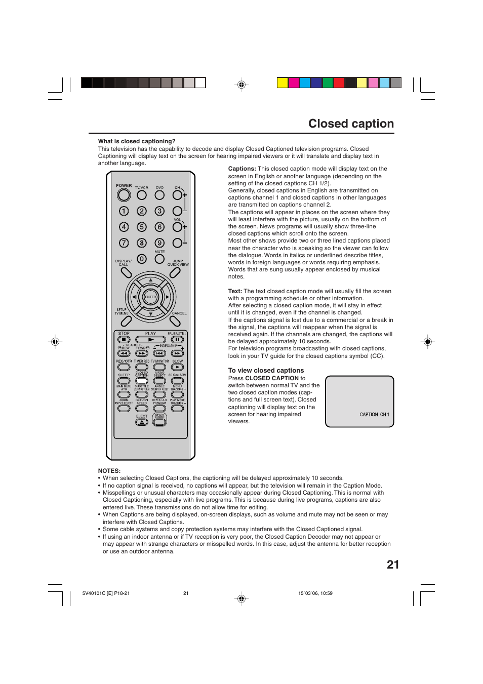 Closed caption | RCA 24F502TDV User Manual | Page 21 / 68