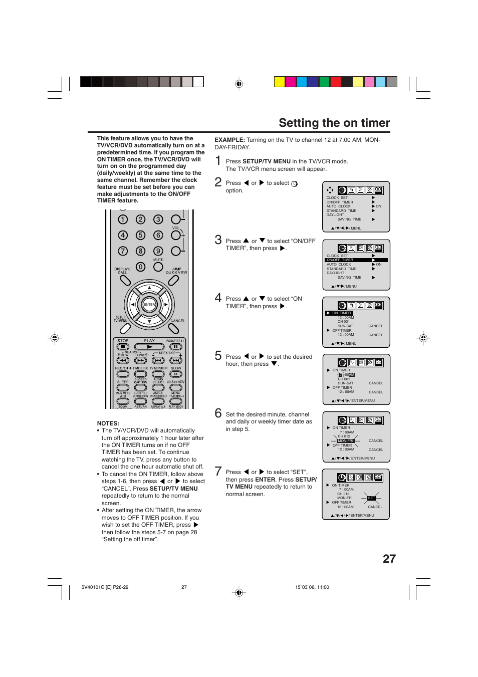 Setting the on timer | RCA 24F502TDV User Manual | Page 27 / 68