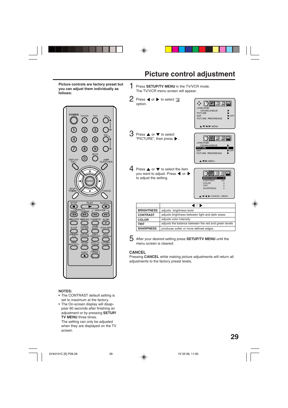 Picture control adjustment | RCA 24F502TDV User Manual | Page 29 / 68