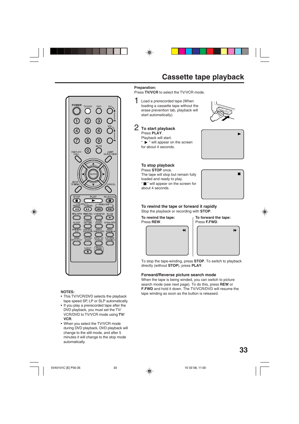 33 cassette tape playback | RCA 24F502TDV User Manual | Page 33 / 68