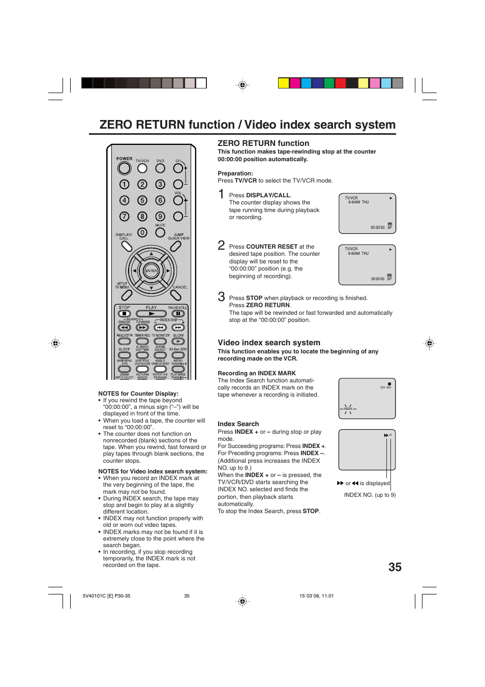 Zero return function / video index search system | RCA 24F502TDV User Manual | Page 35 / 68