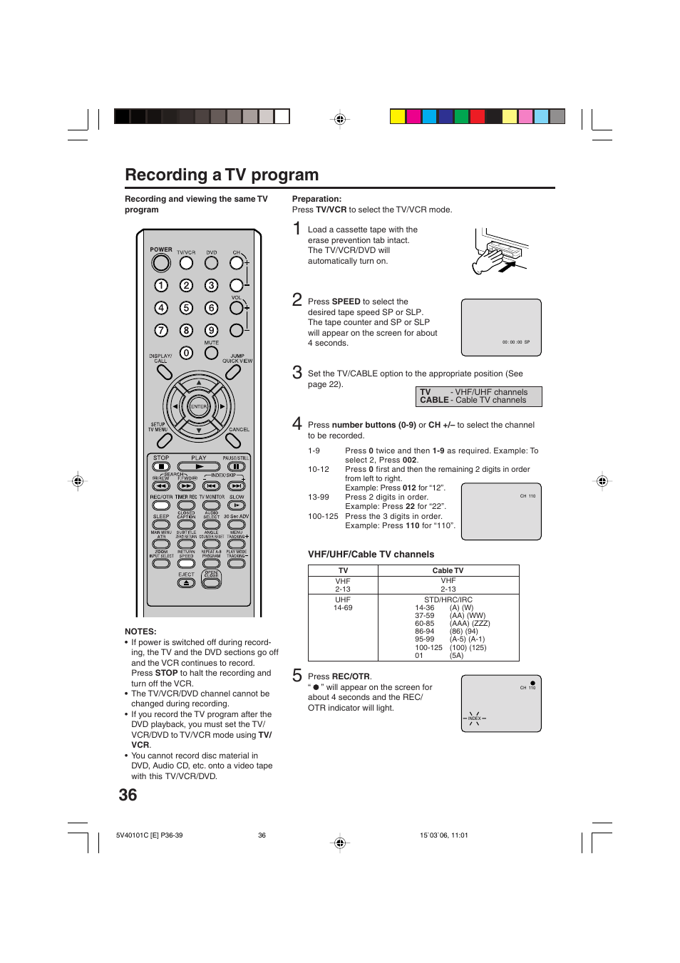 Recording a tv program | RCA 24F502TDV User Manual | Page 36 / 68