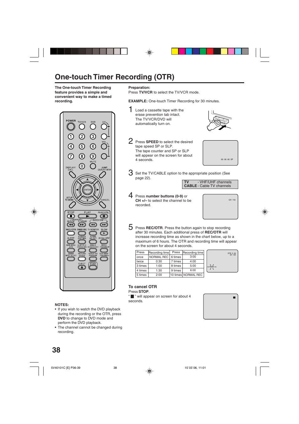 One-touch timer recording (otr) | RCA 24F502TDV User Manual | Page 38 / 68