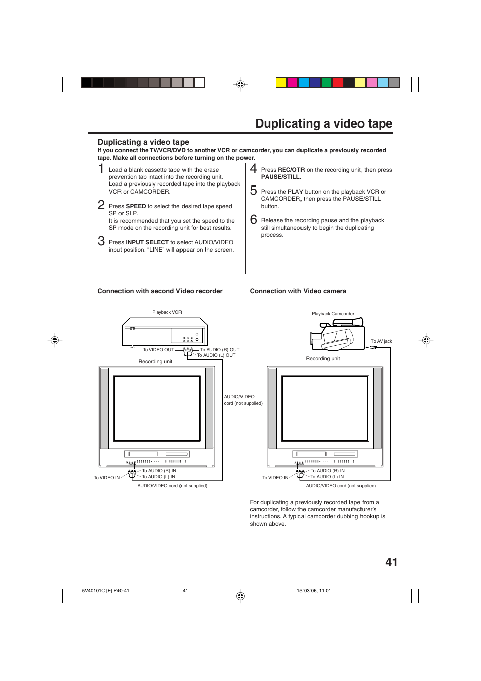 41 duplicating a video tape | RCA 24F502TDV User Manual | Page 41 / 68