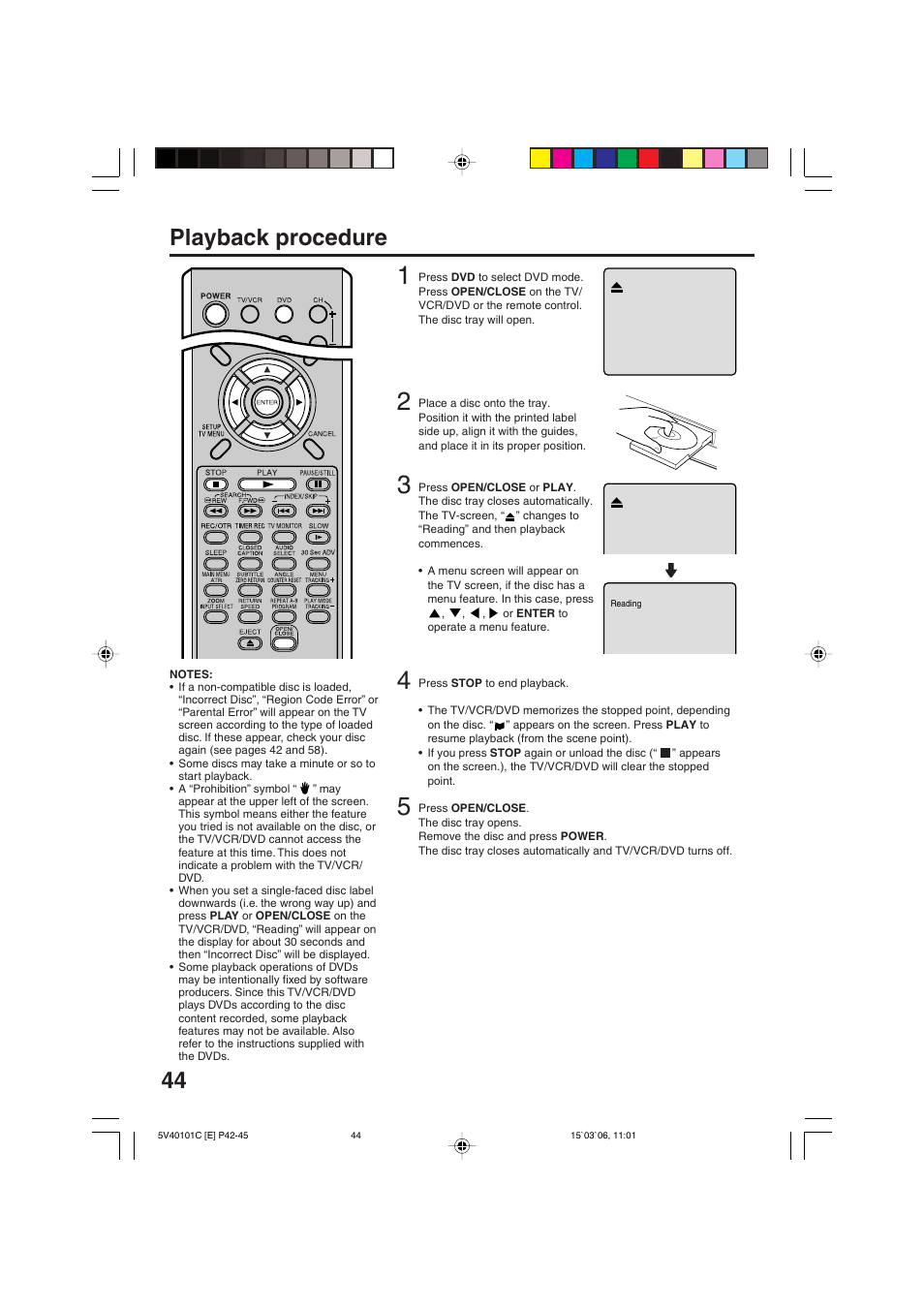 44 playback procedure | RCA 24F502TDV User Manual | Page 44 / 68